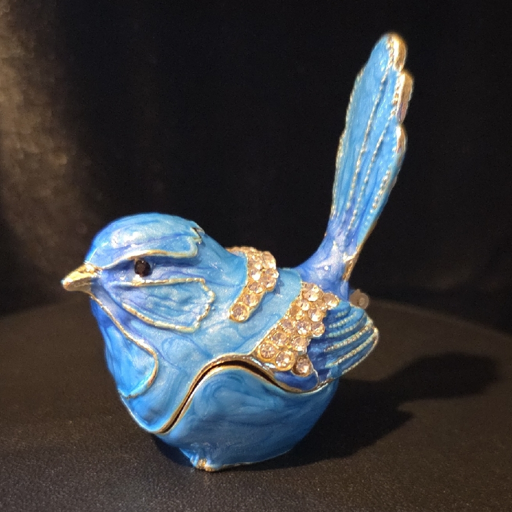 Little Blue Bird Hand Painted Enamel Trinket Box